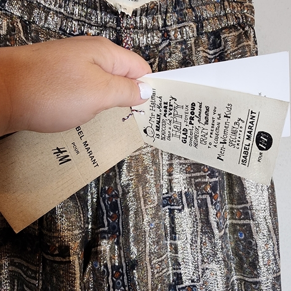 NWT Isabel Marant × H&M Silk Metallic pullon pants size 6 pockets - Picture 8 of 17